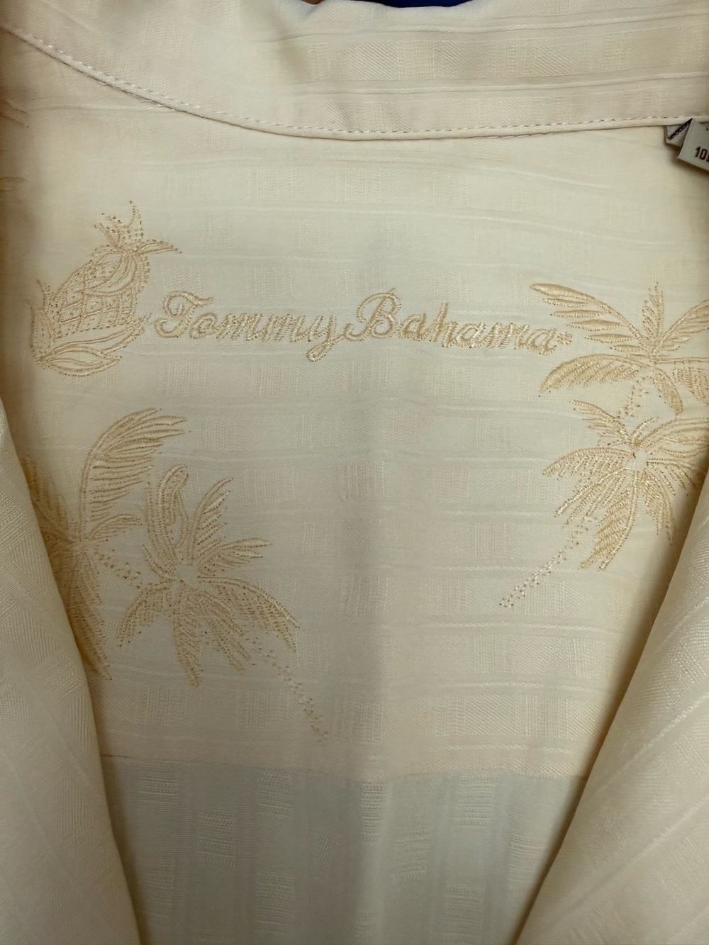 Tommy Bahama 100% Silk Shirt Men L Yellow Tonal Stripe Short Sleeve Resort - Picture 8 of 13